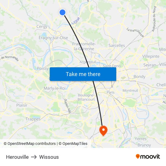 Herouville to Wissous map