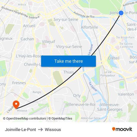 Joinville-Le-Pont to Wissous map