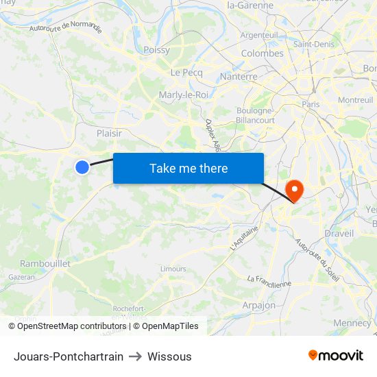 Jouars-Pontchartrain to Wissous map