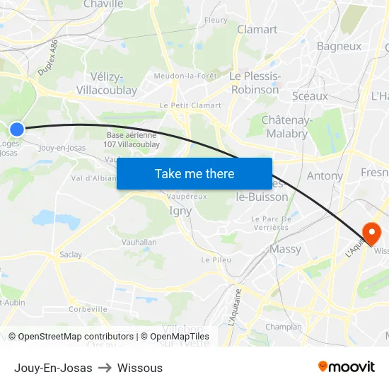 Jouy-En-Josas to Wissous map