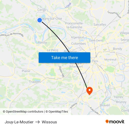 Jouy-Le-Moutier to Wissous map