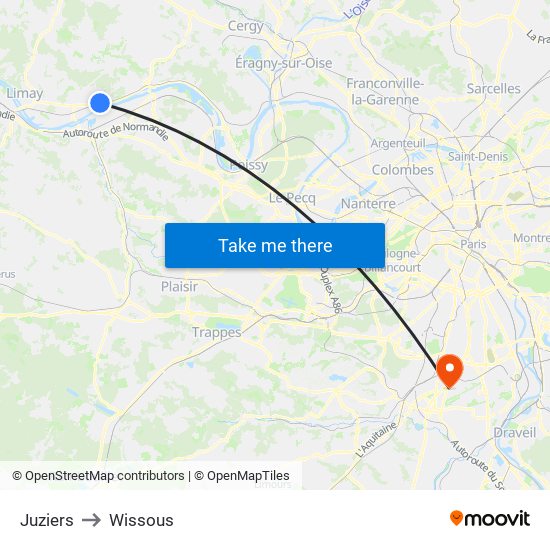 Juziers to Wissous map