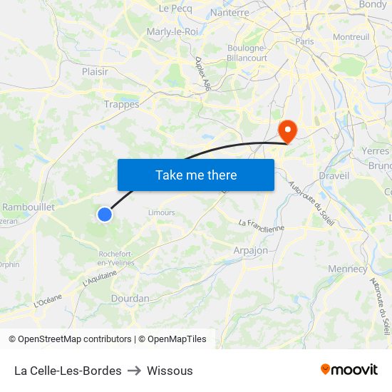 La Celle-Les-Bordes to Wissous map