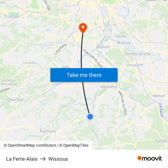 La Ferte-Alais to Wissous map