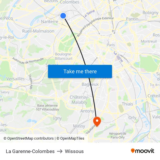 La Garenne-Colombes to Wissous map