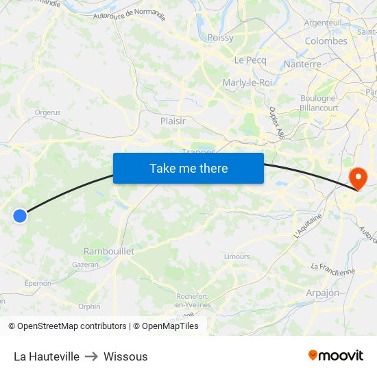 La Hauteville to Wissous map