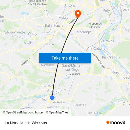 La Norville to Wissous map