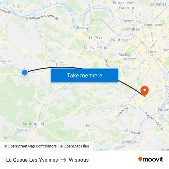 La Queue-Les-Yvelines to Wissous map