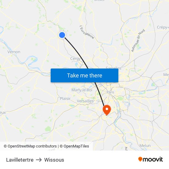 Lavilletertre to Wissous map