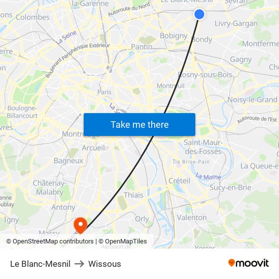 Le Blanc-Mesnil to Wissous map