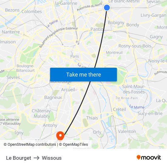 Le Bourget to Wissous map