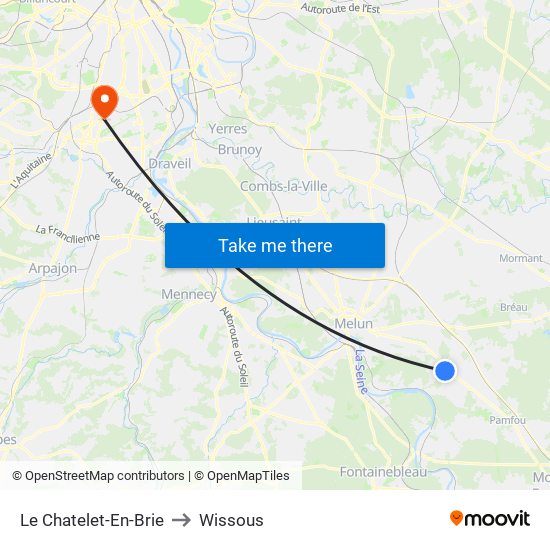 Le Chatelet-En-Brie to Wissous map