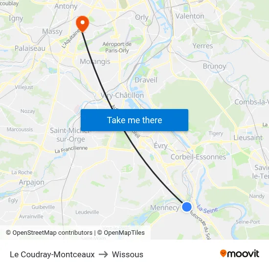Le Coudray-Montceaux to Wissous map