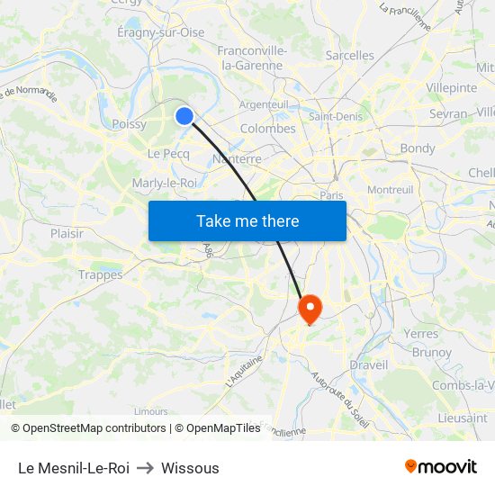 Le Mesnil-Le-Roi to Wissous map