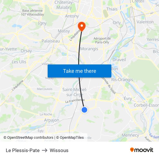Le Plessis-Pate to Wissous map