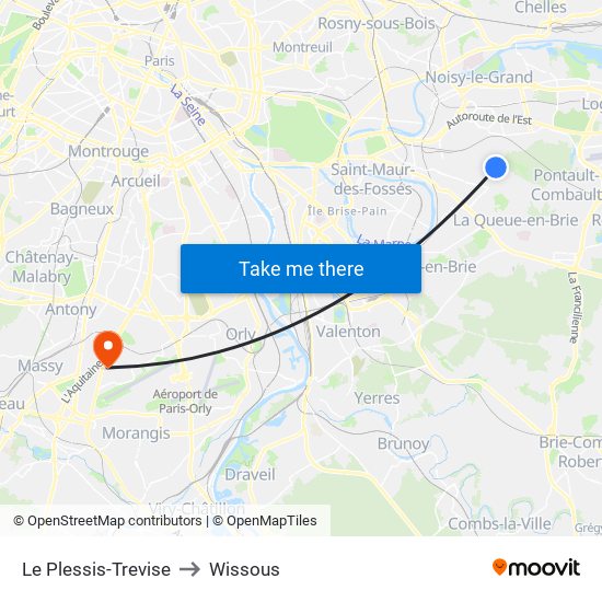 Le Plessis-Trevise to Wissous map