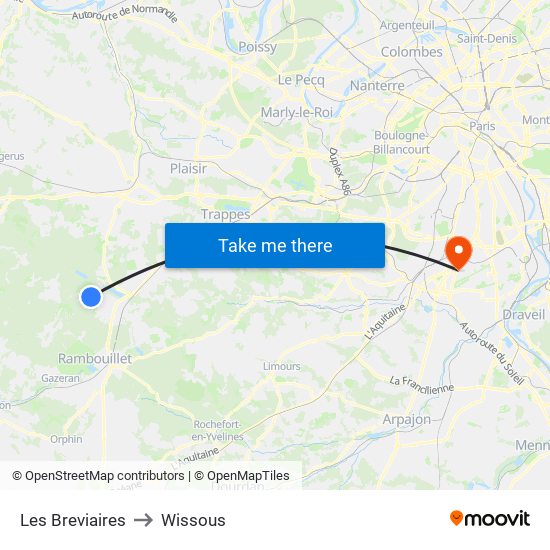 Les Breviaires to Wissous map