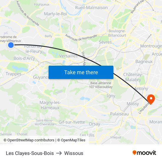 Les Clayes-Sous-Bois to Wissous map