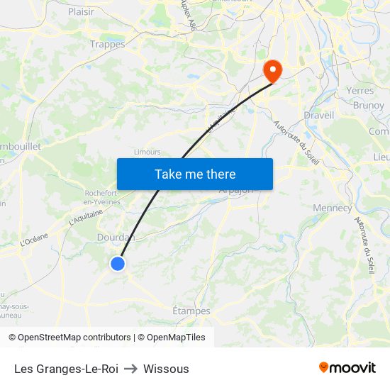 Les Granges-Le-Roi to Wissous map