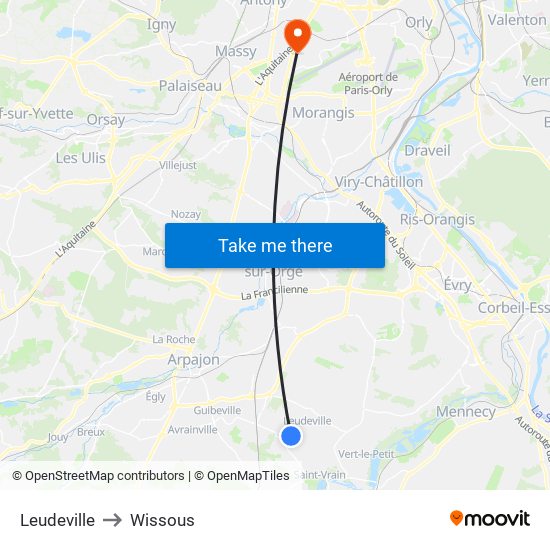 Leudeville to Wissous map