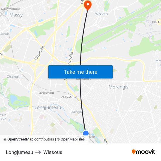 Longjumeau to Wissous map