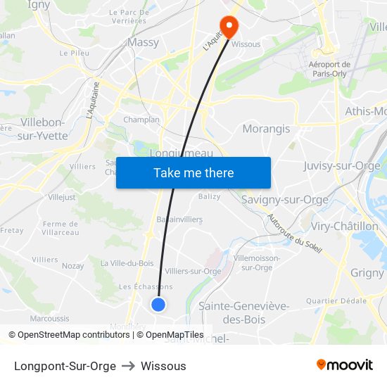 Longpont-Sur-Orge to Wissous map