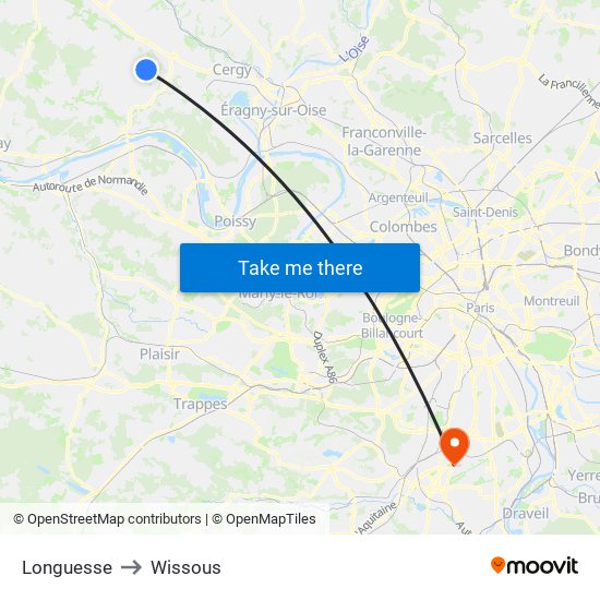 Longuesse to Wissous map