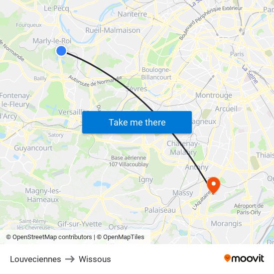 Louveciennes to Wissous map