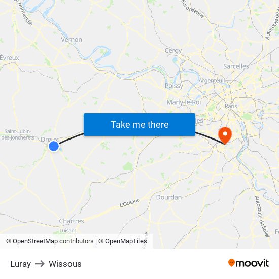 Luray to Wissous map