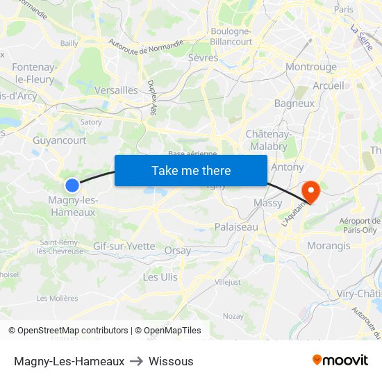 Magny-Les-Hameaux to Wissous map