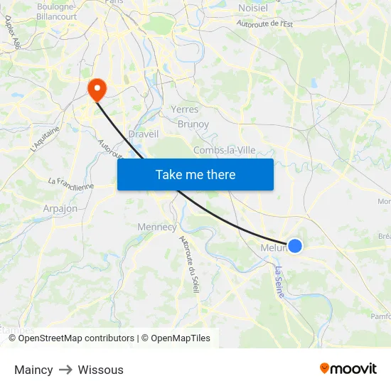 Maincy to Wissous map