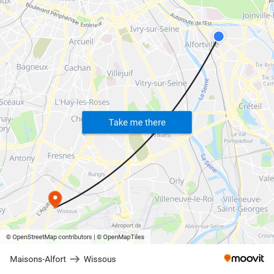 Maisons-Alfort to Wissous map