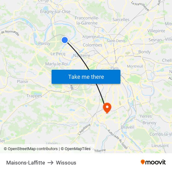 Maisons-Laffitte to Wissous map