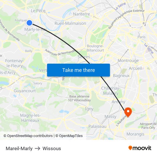 Mareil-Marly to Wissous map