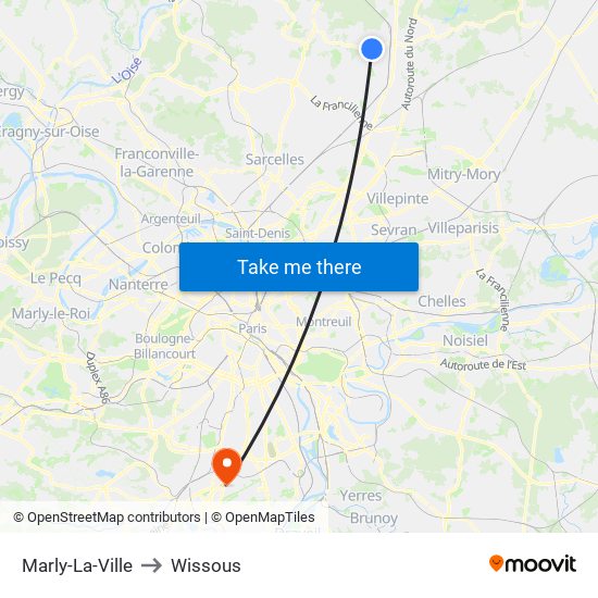 Marly-La-Ville to Wissous map