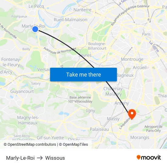 Marly-Le-Roi to Wissous map