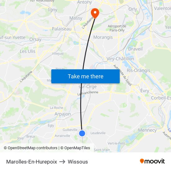 Marolles-En-Hurepoix to Wissous map