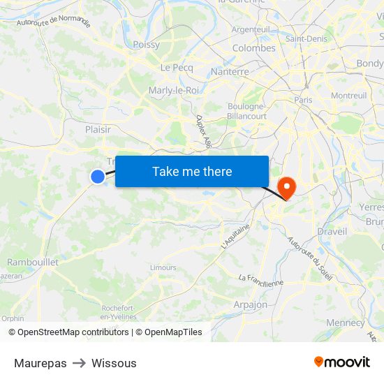 Maurepas to Wissous map