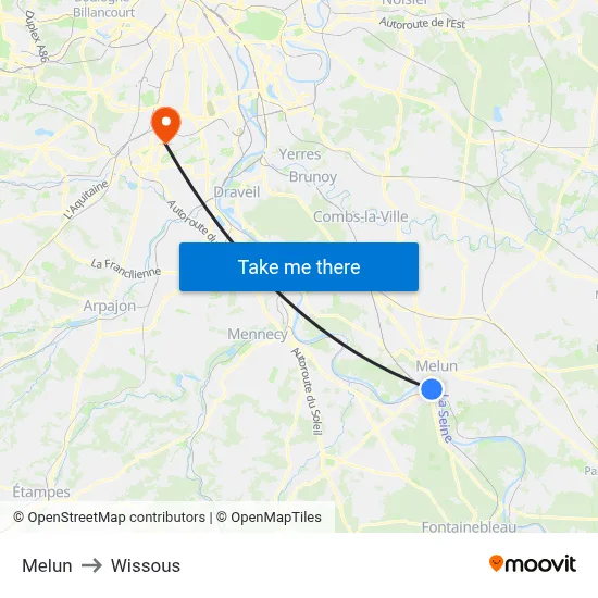 Melun to Wissous map