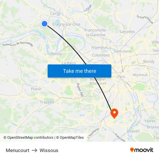 Menucourt to Wissous map