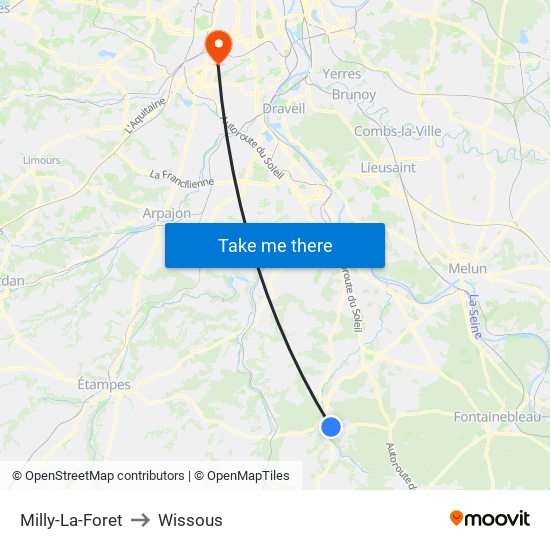 Milly-La-Foret to Wissous map