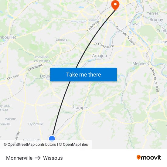 Monnerville to Wissous map