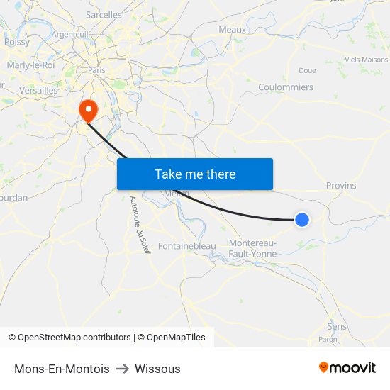 Mons-En-Montois to Wissous map