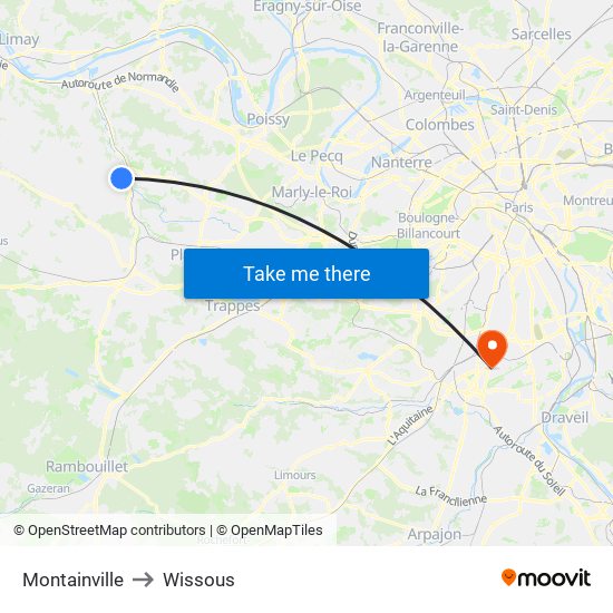 Montainville to Wissous map