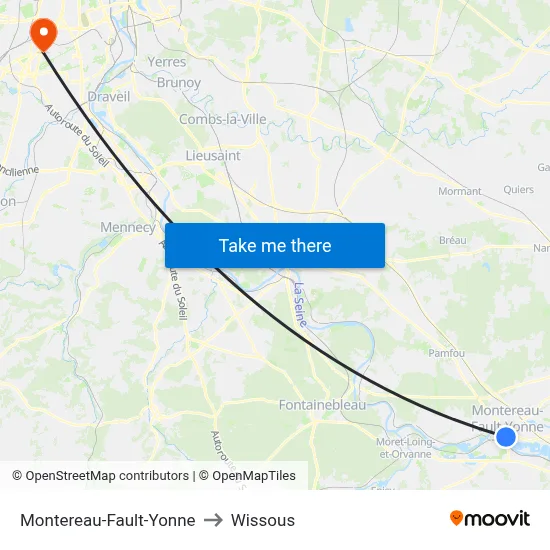 Montereau-Fault-Yonne to Wissous map