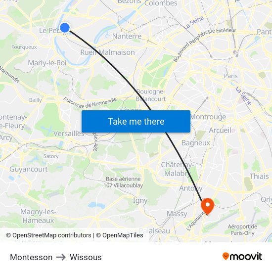 Montesson to Wissous map
