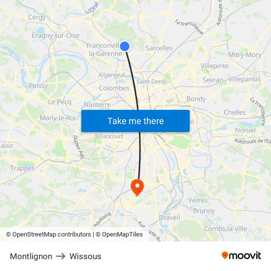 Montlignon to Wissous map
