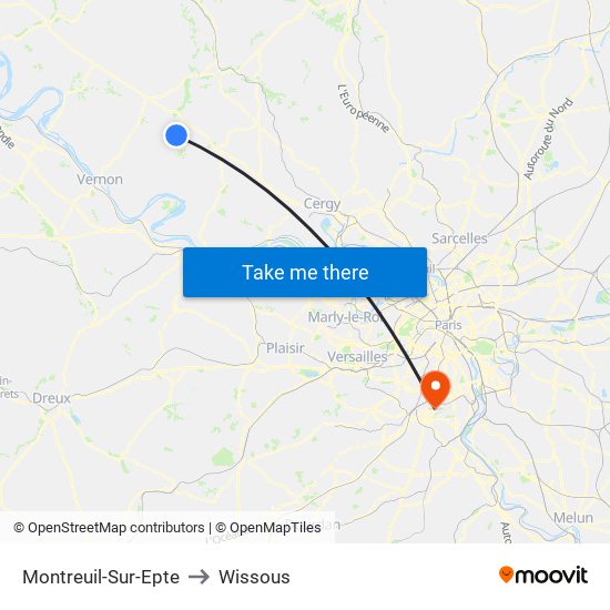 Montreuil-Sur-Epte to Wissous map