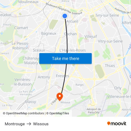 Montrouge to Wissous map