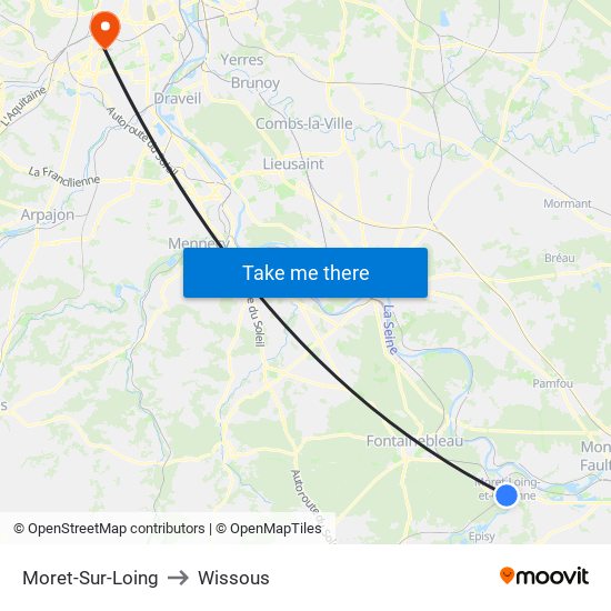 Moret-Sur-Loing to Wissous map
